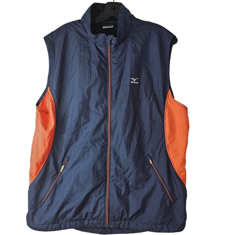 Mizuno Breath Thermo Move Tech Mens L Golf Gilet Vest Sleeveless Blue Orange